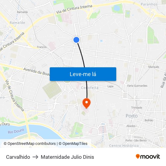 Carvalhido to Maternidade Julio Dinis map