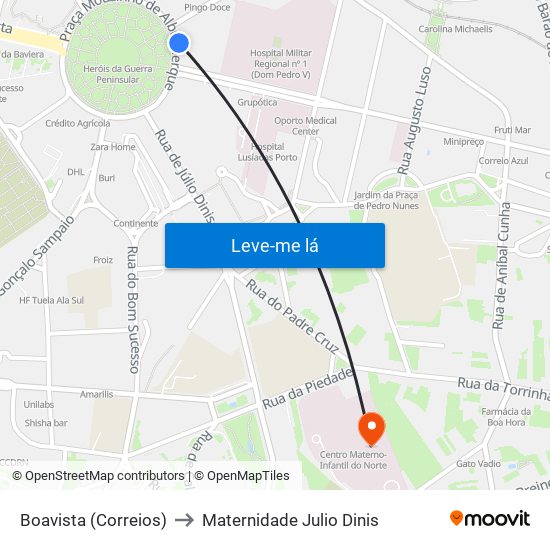 Boavista (Correios) to Maternidade Julio Dinis map