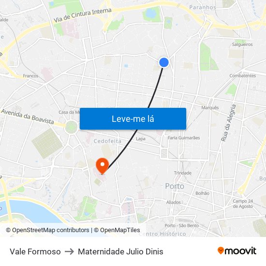 Vale Formoso to Maternidade Julio Dinis map