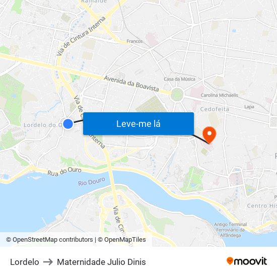 Lordelo to Maternidade Julio Dinis map
