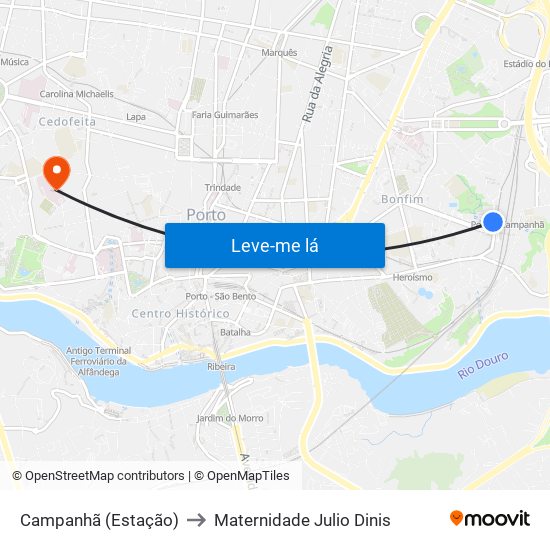 Campanhã (Estação) to Maternidade Julio Dinis map