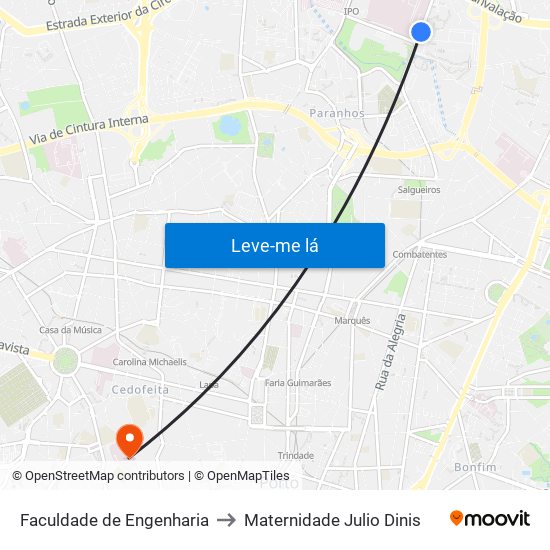 Faculdade de Engenharia to Maternidade Julio Dinis map