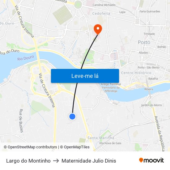 Largo do Montinho to Maternidade Julio Dinis map