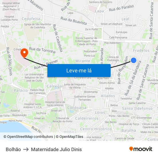 Bolhão to Maternidade Julio Dinis map