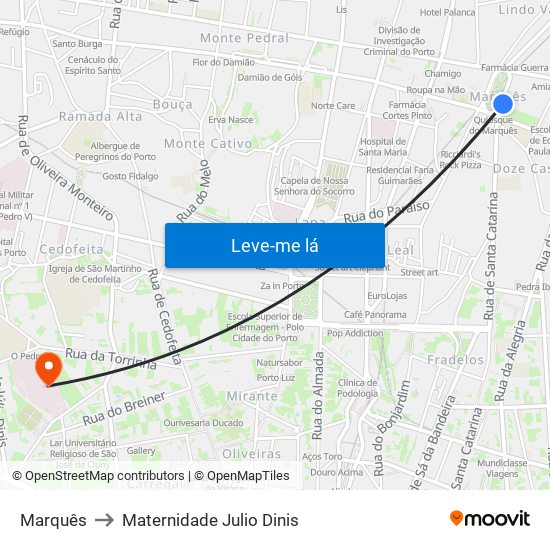 Marquês to Maternidade Julio Dinis map