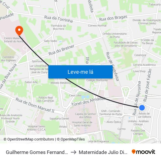 Guilherme Gomes Fernandes to Maternidade Julio Dinis map