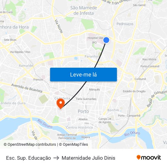 Esc. Sup. Educação to Maternidade Julio Dinis map