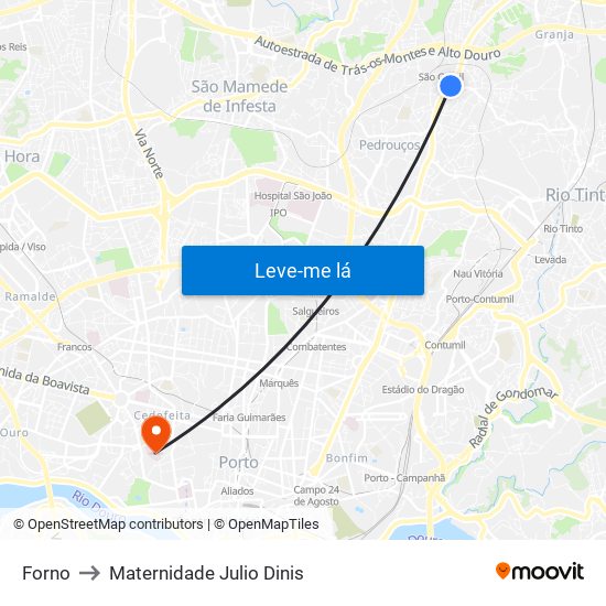 Forno to Maternidade Julio Dinis map