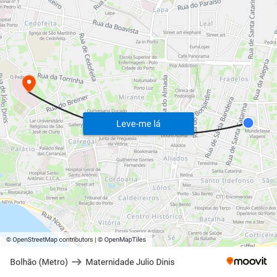 Bolhão (Metro) to Maternidade Julio Dinis map