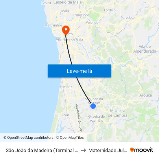 São João da Madeira (Terminal Rodoviário) to Maternidade Julio Dinis map