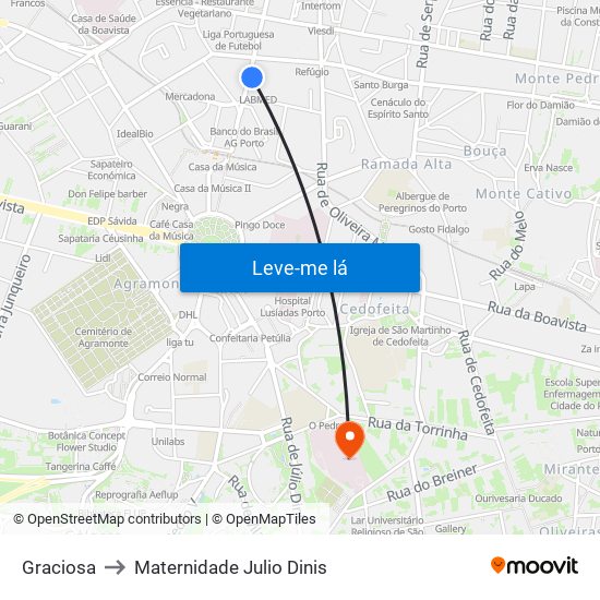 Graciosa to Maternidade Julio Dinis map
