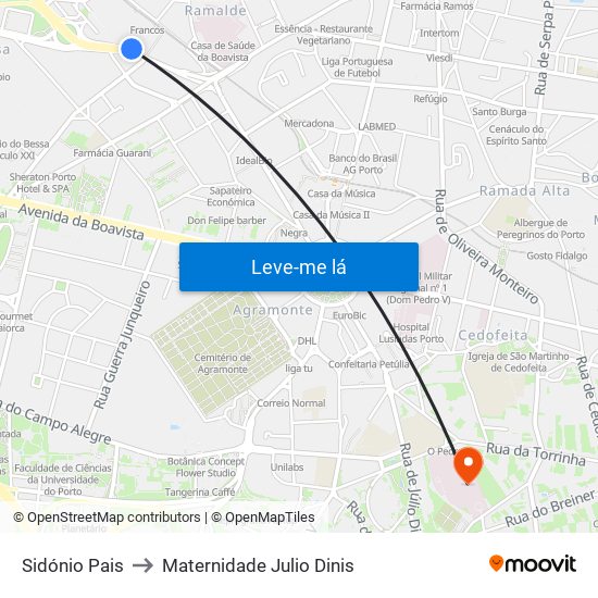 Sidónio Pais to Maternidade Julio Dinis map