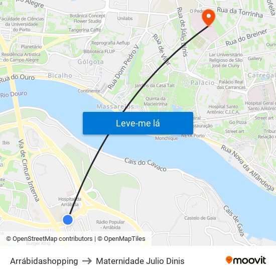 Arrábidashopping to Maternidade Julio Dinis map