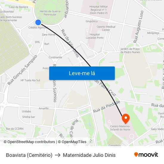 Boavista (Cemitério) to Maternidade Julio Dinis map