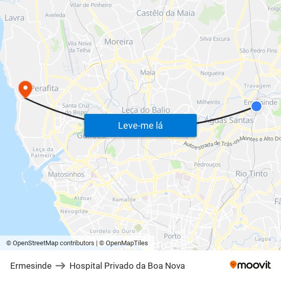 Ermesinde to Hospital Privado da Boa Nova map