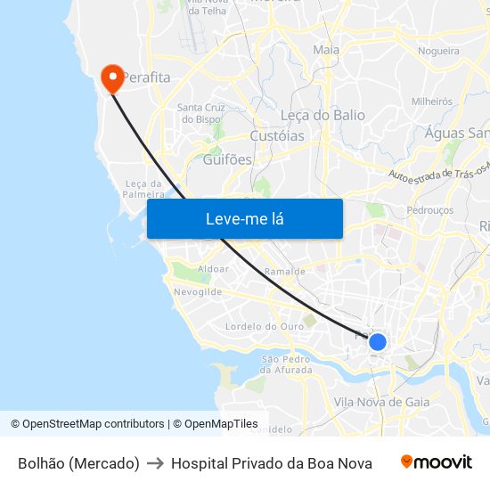 Bolhão (Mercado) to Hospital Privado da Boa Nova map