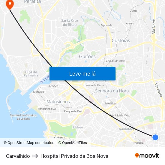 Carvalhido to Hospital Privado da Boa Nova map