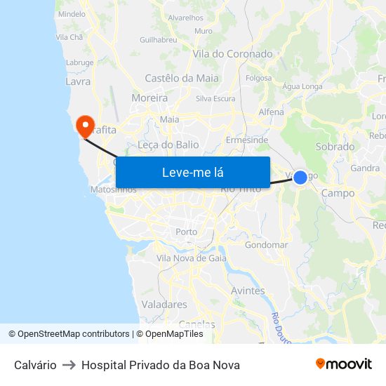 Calvário to Hospital Privado da Boa Nova map