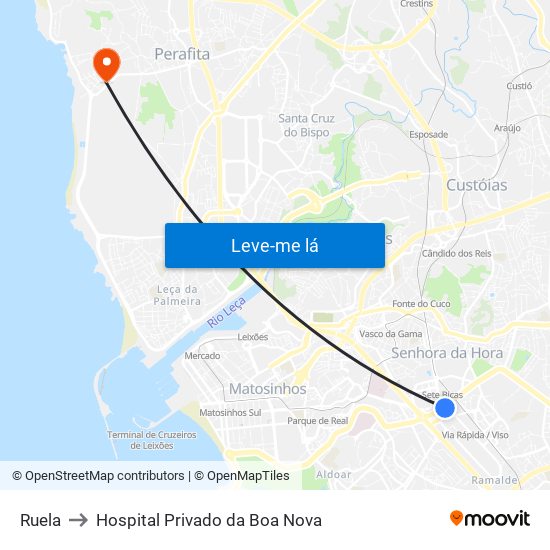 Ruela to Hospital Privado da Boa Nova map