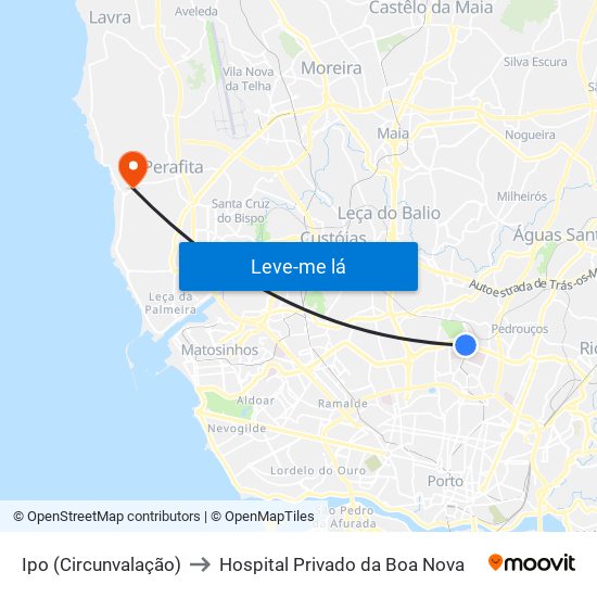 Ipo (Circunvalação) to Hospital Privado da Boa Nova map