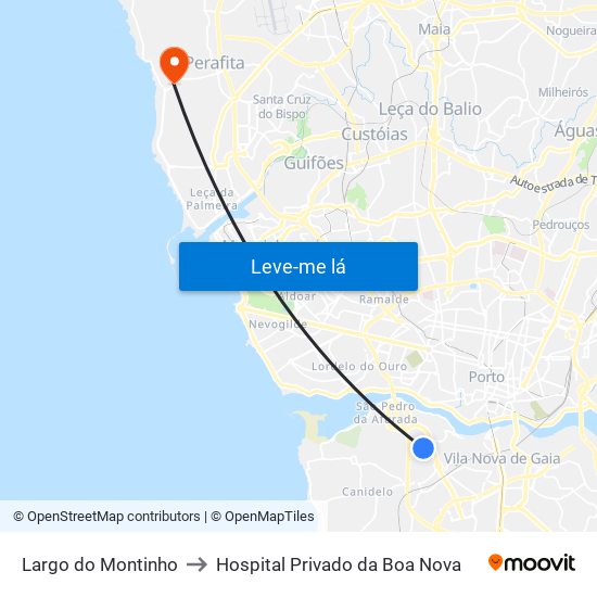 Largo do Montinho to Hospital Privado da Boa Nova map