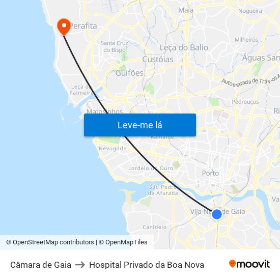 Câmara de Gaia to Hospital Privado da Boa Nova map