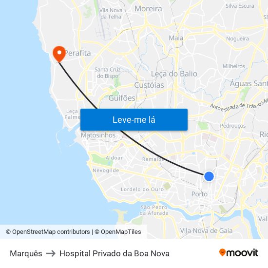 Marquês to Hospital Privado da Boa Nova map