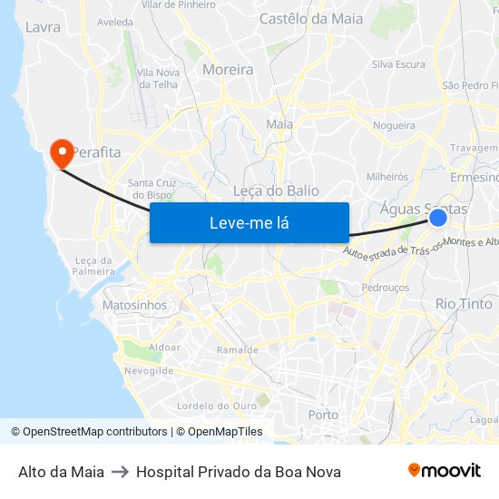 Alto da Maia to Hospital Privado da Boa Nova map