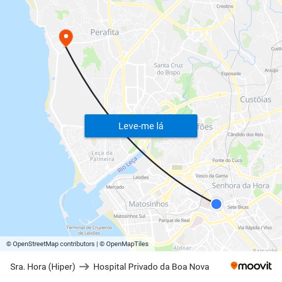 Sra. Hora (Hiper) to Hospital Privado da Boa Nova map