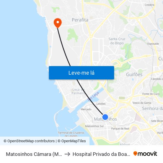 Matosinhos Câmara (Matc1) to Hospital Privado da Boa Nova map