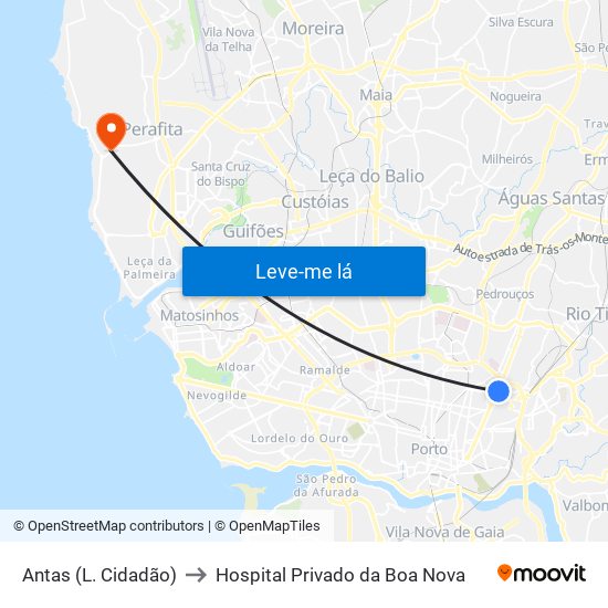 Antas (L. Cidadão) to Hospital Privado da Boa Nova map