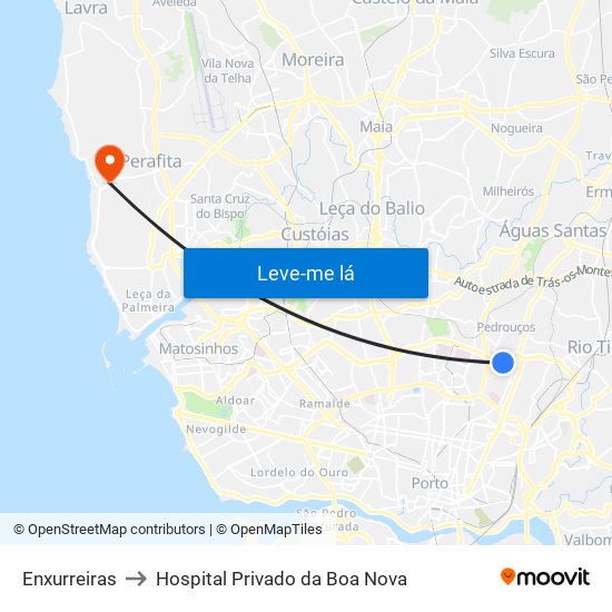 Enxurreiras to Hospital Privado da Boa Nova map