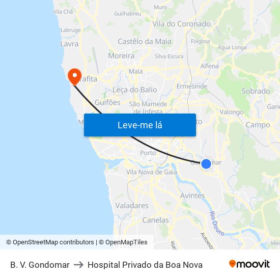 B. V. Gondomar to Hospital Privado da Boa Nova map