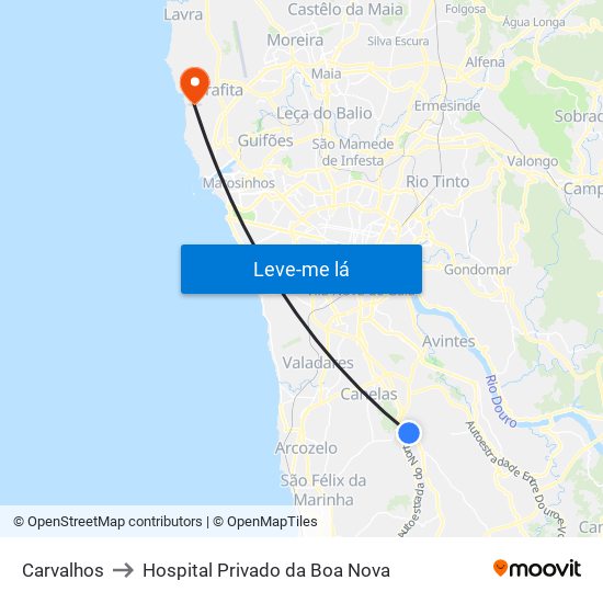 Carvalhos to Hospital Privado da Boa Nova map