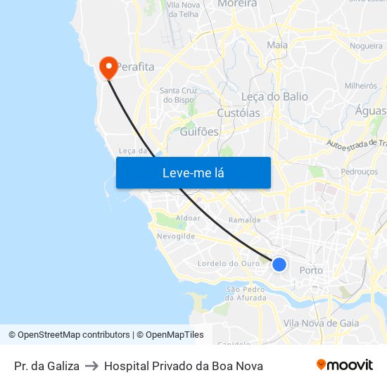 Pr. da Galiza to Hospital Privado da Boa Nova map