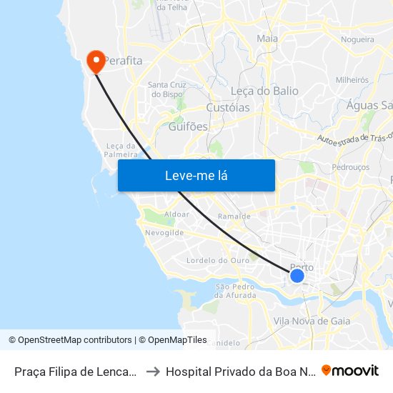 Praça Filipa de Lencastre to Hospital Privado da Boa Nova map