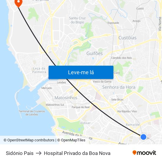 Sidónio Pais to Hospital Privado da Boa Nova map