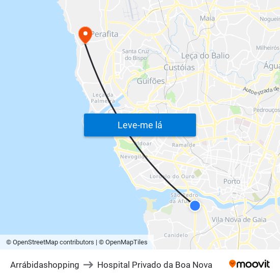 Arrábidashopping to Hospital Privado da Boa Nova map