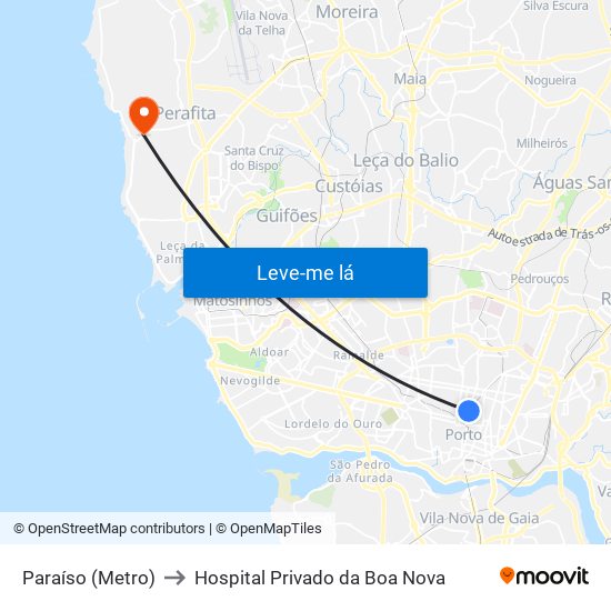 Paraíso (Metro) to Hospital Privado da Boa Nova map