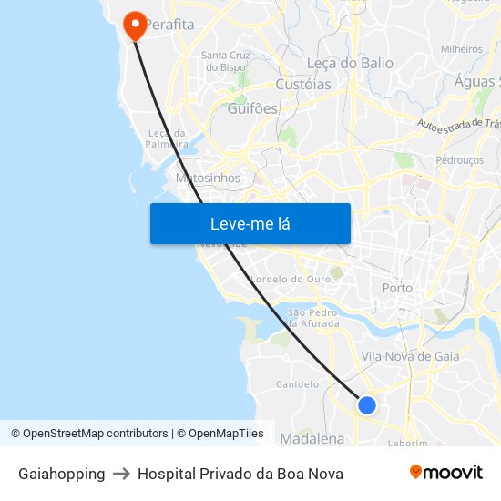 Gaiahopping to Hospital Privado da Boa Nova map