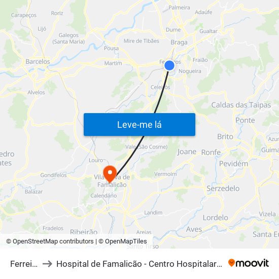 Ferreiros to Hospital de Famalicão - Centro Hospitalar Médio Ave map