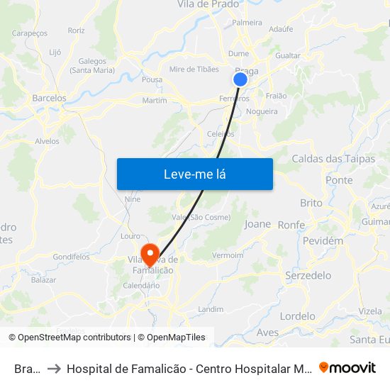 Braga to Hospital de Famalicão - Centro Hospitalar Médio Ave map