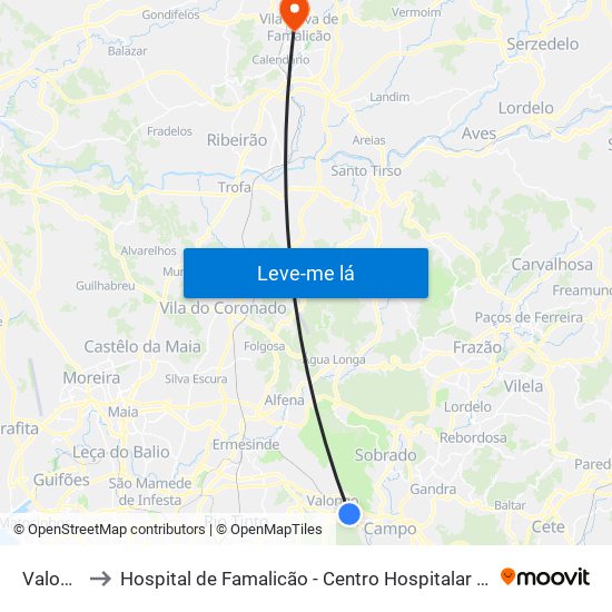 Valongo to Hospital de Famalicão - Centro Hospitalar Médio Ave map