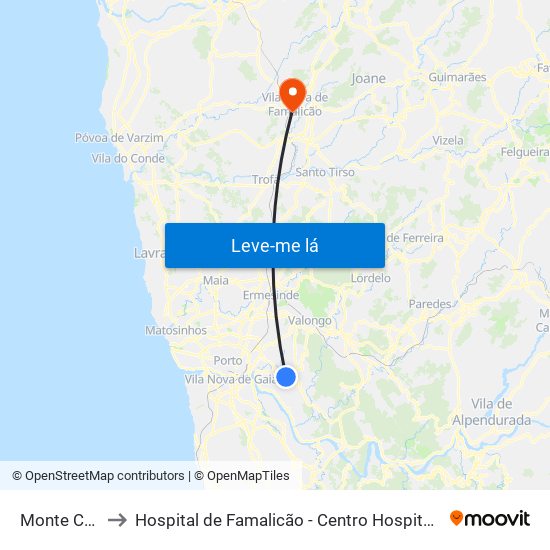 Monte Crasto to Hospital de Famalicão - Centro Hospitalar Médio Ave map