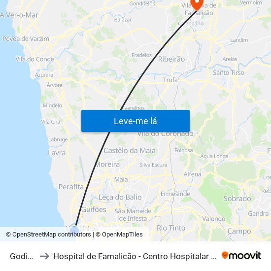 Godinho to Hospital de Famalicão - Centro Hospitalar Médio Ave map
