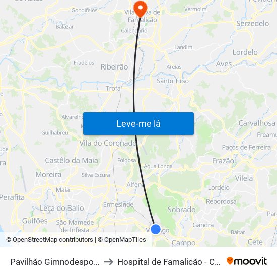 Pavilhão Gimnodesportivo | Ramalho Ortigão to Hospital de Famalicão - Centro Hospitalar Médio Ave map
