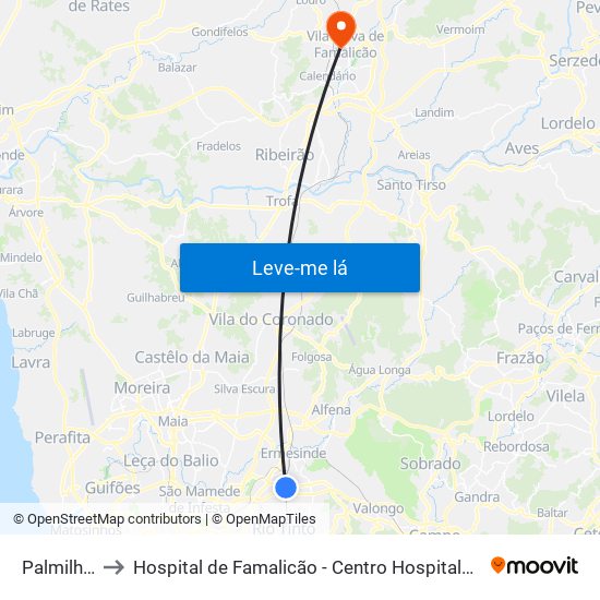 Palmilheira to Hospital de Famalicão - Centro Hospitalar Médio Ave map