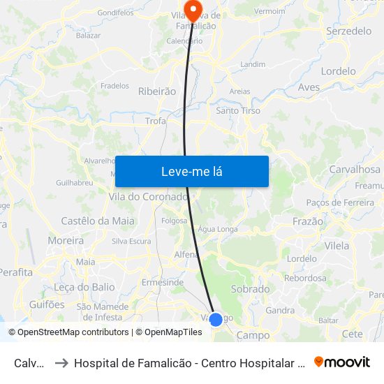Calvário to Hospital de Famalicão - Centro Hospitalar Médio Ave map