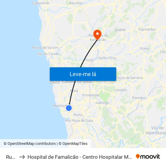 Ruela to Hospital de Famalicão - Centro Hospitalar Médio Ave map