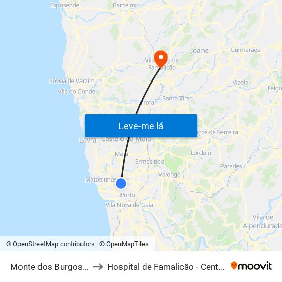 Monte dos Burgos (Circunvalação) to Hospital de Famalicão - Centro Hospitalar Médio Ave map